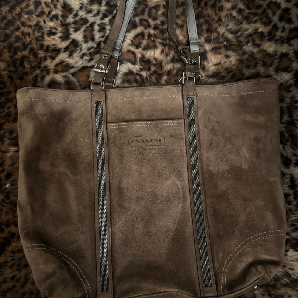 Coach Brown Suede Gallery Tote Beaded Accent